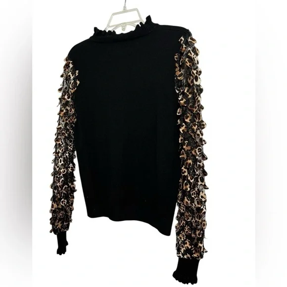 Sioni Leopard Lace Mesh Long Sleeve Ruffle Mock Neck Sweater Top Size Medium - Picture 5 of 8